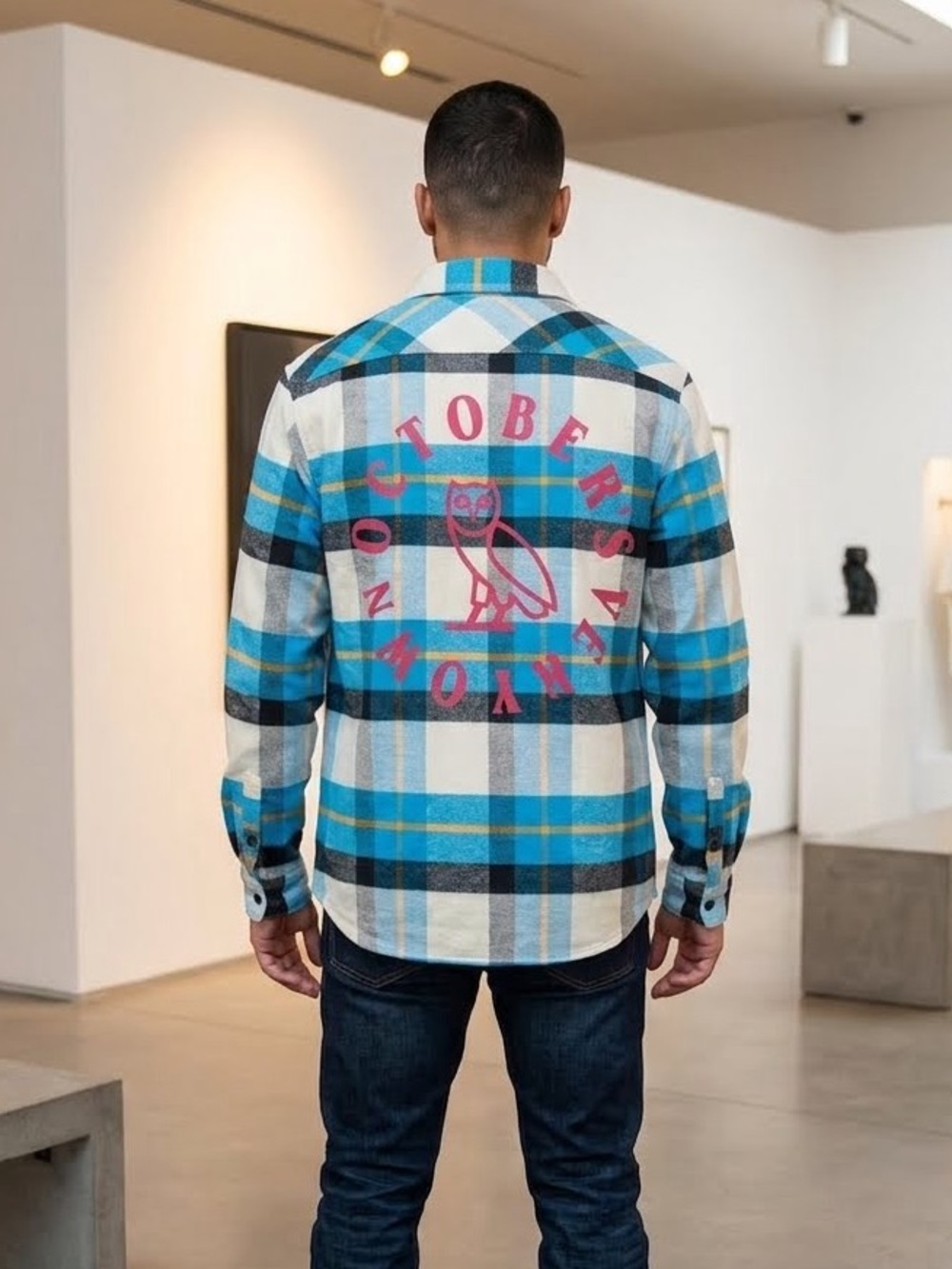 NWT OVO Blue Plaid Button-Up Shirt- Medium
